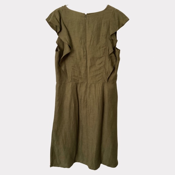 J. Crew Ruffle-sleeve linen-cupro blend dress size 8 Tall Olive Green NWT - Picture 9 of 9